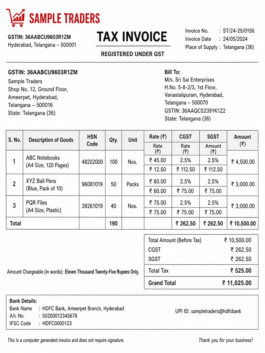 GST invoice generated in Swiftmark OS
